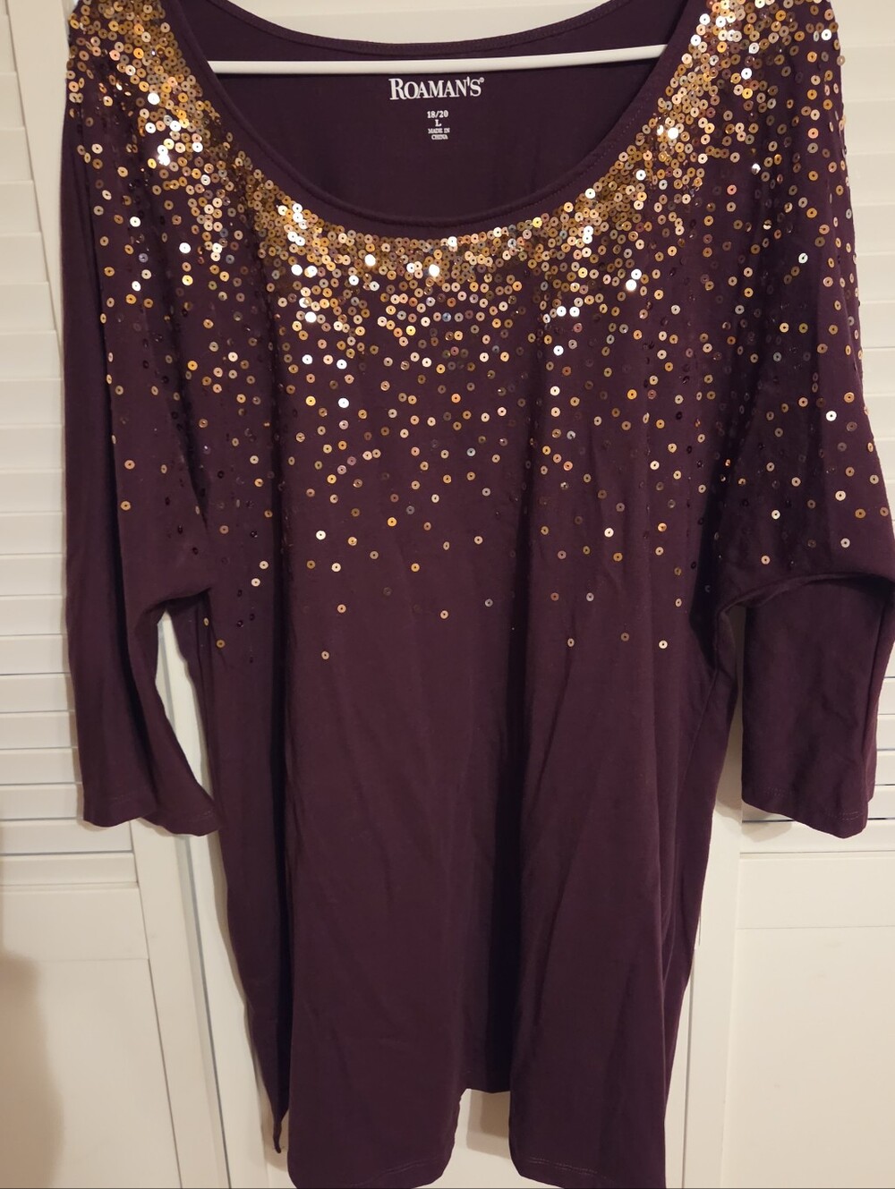 Roaman's Plum Sequin Scoop Neck Tunic with Gold Accents Plus Size 18/20